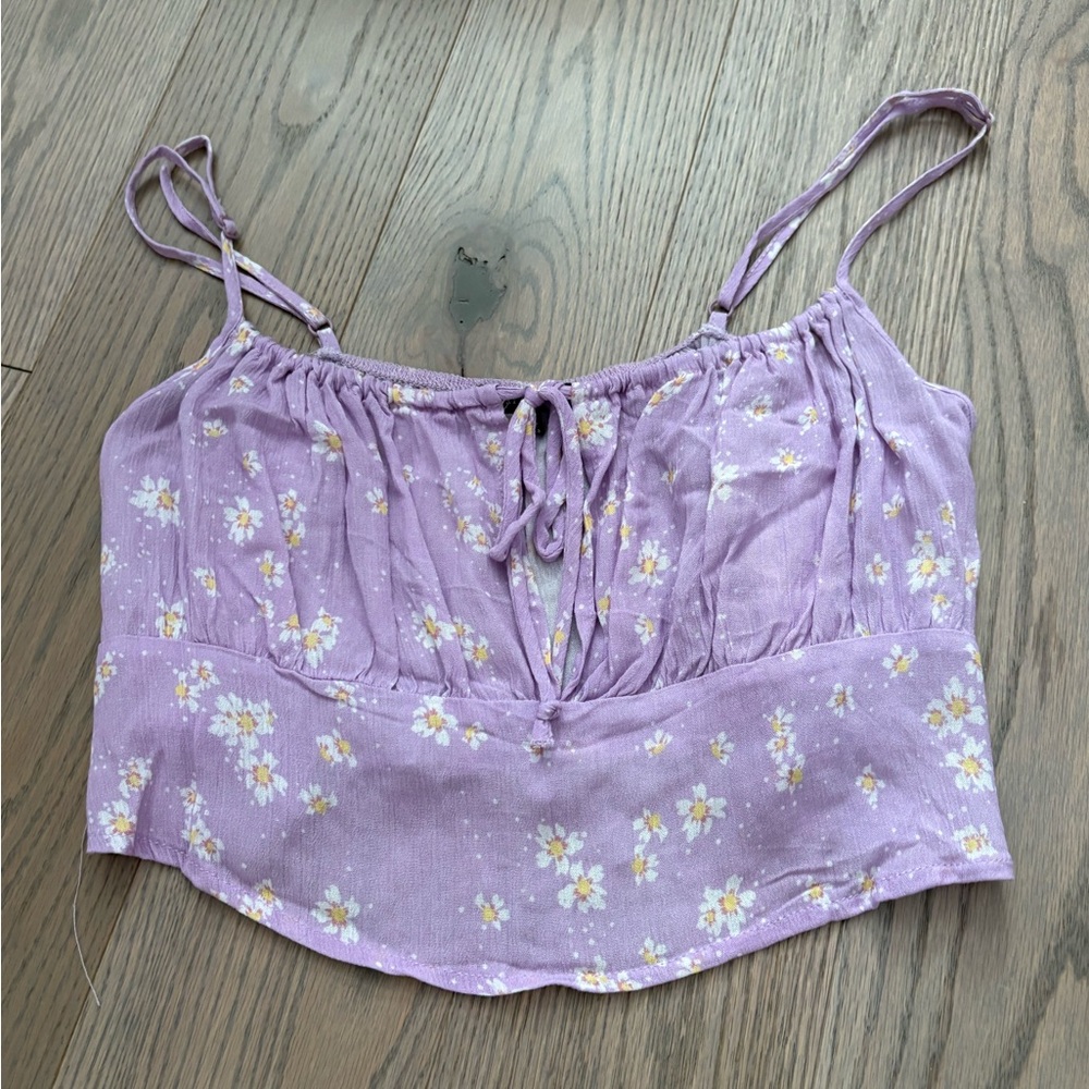 Heart Hips Purple Camisole Crop Top with Tie Front